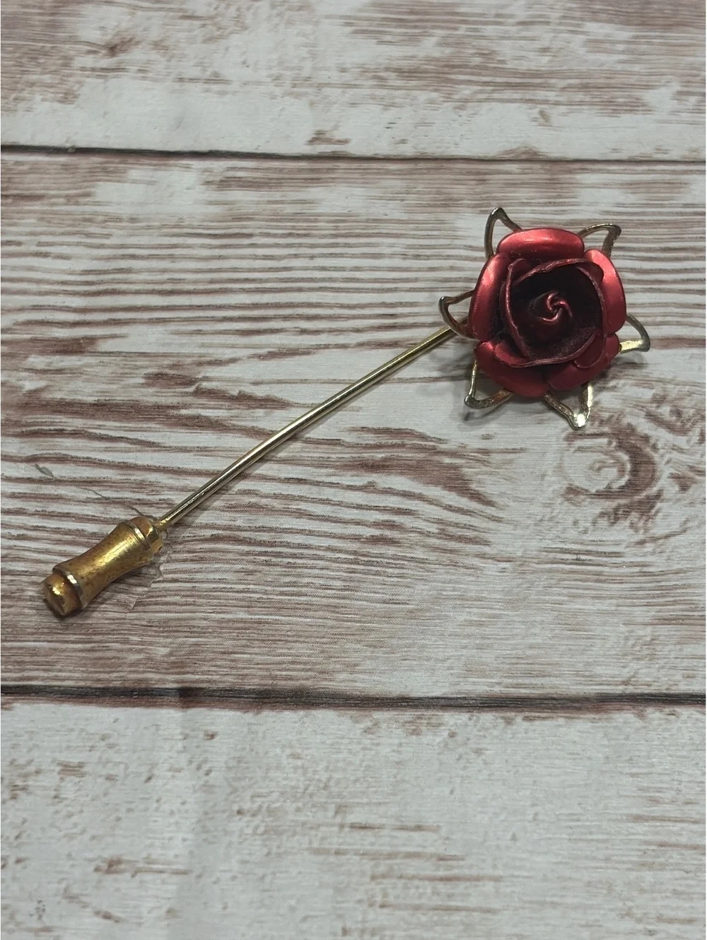 Antique Rose Lapel Hat Pin Gold Tone Ted Rose